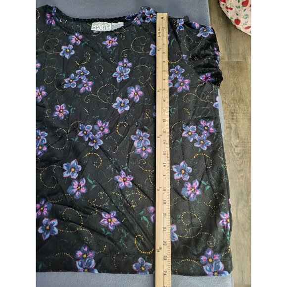 VTG Jaclyn Smith Sport Velvet Floral Whimsygoth Fairy Long Sleeve Top SZ XL - Picture 4 of 5